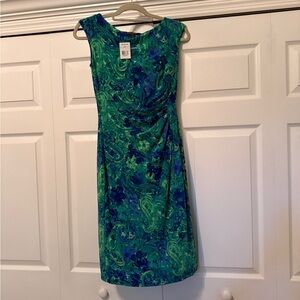 Ralph Lauren Green and Blue Dress, Ruched, Size 2